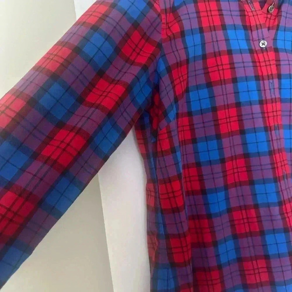 Women’s Talbots plaid button down in red, blue, purple, and black. Size Small P - Picture 5 of 11